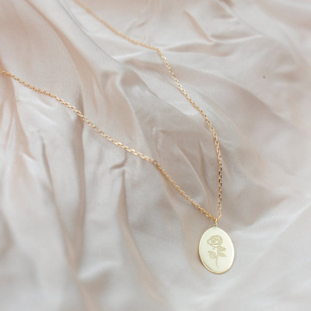 NWT Kiera Engraved Rose Necklace // 10kt Solid Gold - Picture 6 of 6